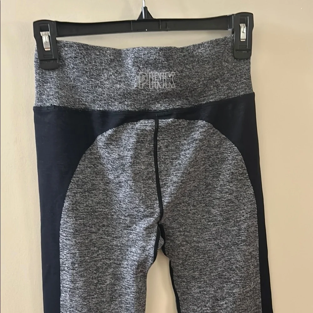 PINK Victoria's Secret Gray and Black Leggings with Wide Waistband - Picture 5 of 8